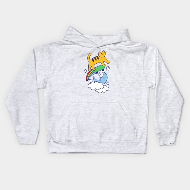 Cat Flying On A Skateboard Kids Hoodie by obinsun